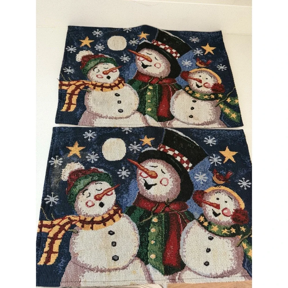 Tapestry Woven Placemats Singing Snowman Windham Weavers Set of 4 Blue
